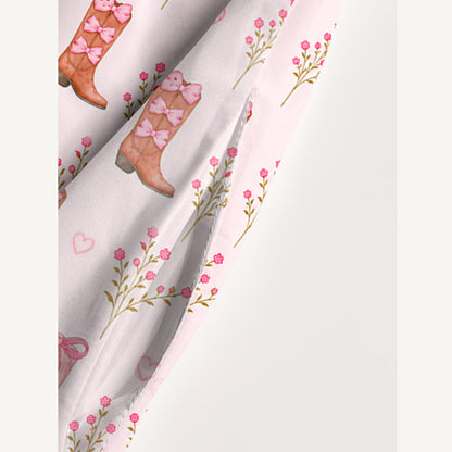 Blush Bow Cowgirl Boots Floral Print Wide Straps Maxi Dress With Pockets