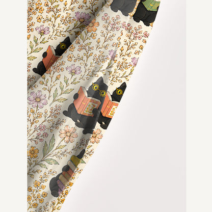 Books Blooms and Black Cats Print Wide Straps Maxi Dress With Pockets
