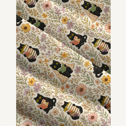 Books Blooms and Black Cats Print Wide Straps Maxi Dress With Pockets