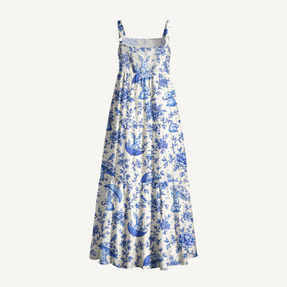Bunny's Umbrella Garden Print Wide Straps Maxi Dress With Pockets