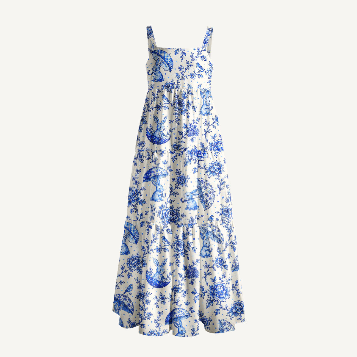 Bunny's Umbrella Garden Print Wide Straps Maxi Dress With Pockets
