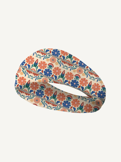 Bohemian Folk Floral Stripe Print Boho Bandeau Headband