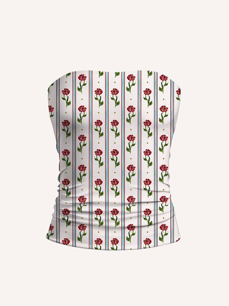 Crimson Dianthus Print Boho Bandeau Headband