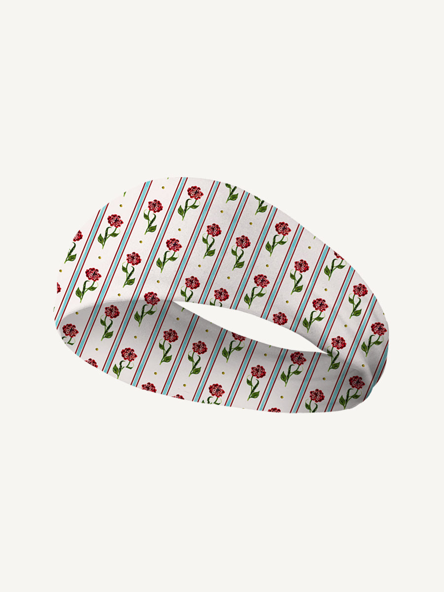 Crimson Dianthus Print Boho Bandeau Headband