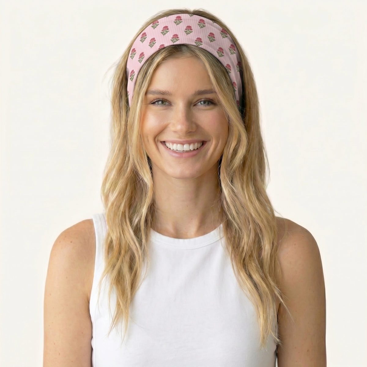 Misty Rose Garden Print Boho Bandeau Headband