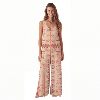 V-Neck Dahlia Boho Jumpsuit with Pockets for Women
