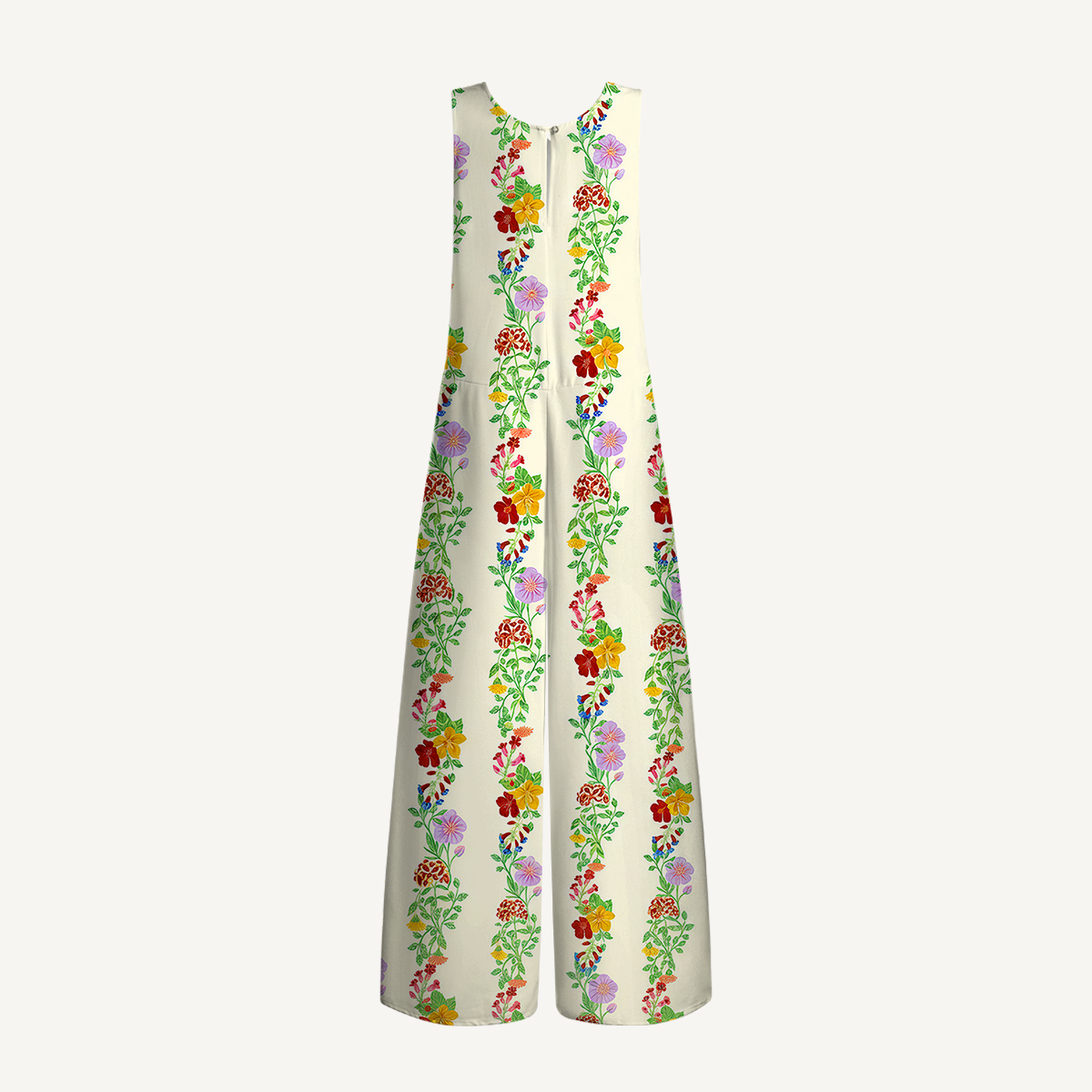 V-Neck Blossom Trail Boho Jumpsuit with Pockets for Women