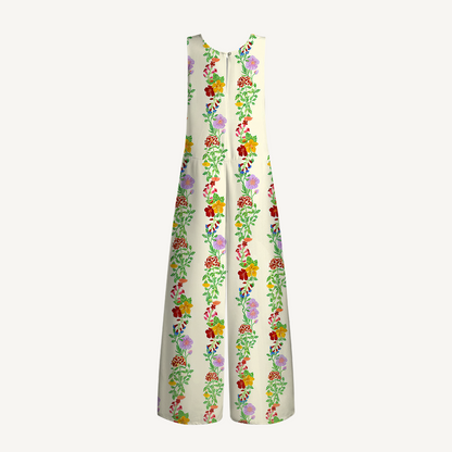 V-Neck Blossom Trail Boho Jumpsuit with Pockets for Women