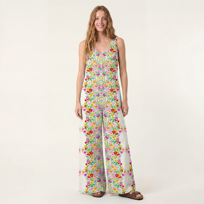 V-Neck Elegant Garden Boho Jumpsuit with Pockets for Women