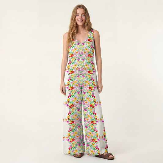 V-Neck Elegant Garden Boho Jumpsuit with Pockets for Women