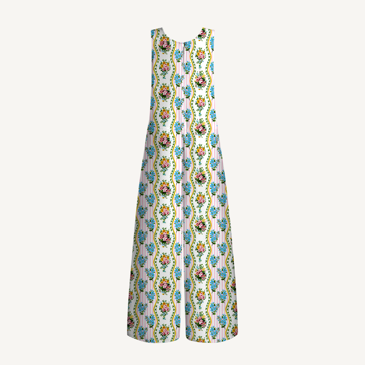V-Neck Vintage Bouquet Rose Jumpsuit with Pockets for Women