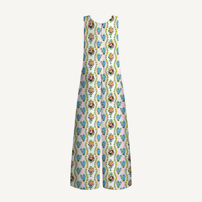 V-Neck Vintage Bouquet Rose Jumpsuit with Pockets for Women