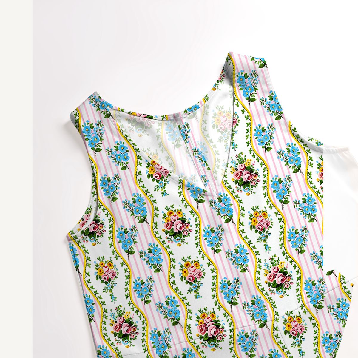 V-Neck Vintage Bouquet Rose Jumpsuit with Pockets for Women