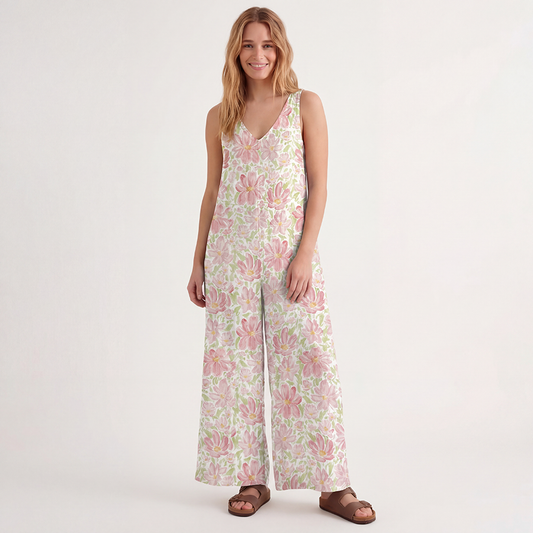 V-Neck Dahlia Boho Jumpsuit with Pockets for Women