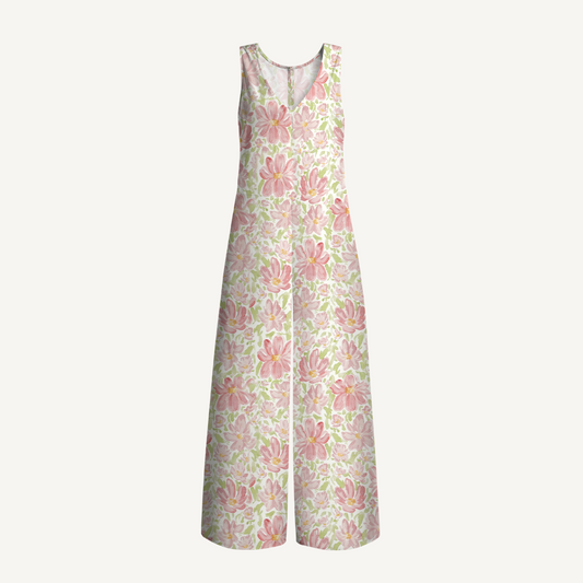 V-Neck Dahlia Boho Jumpsuit with Pockets for Women