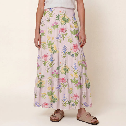 Delicate Blossom Print Convertible Maxi Skirt & Strapless Dress