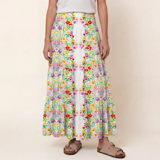 Elegant Garden Print Convertible Maxi Skirt & Strapless Dress