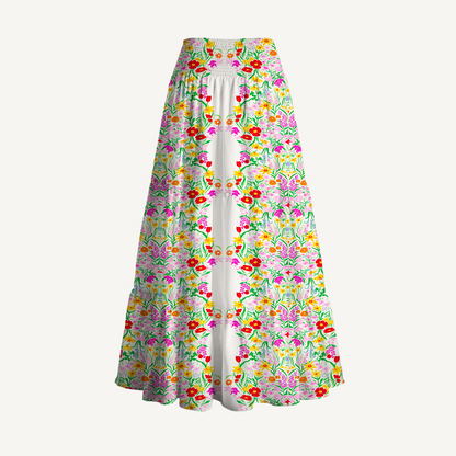 Elegant Garden Print Convertible Maxi Skirt & Strapless Dress