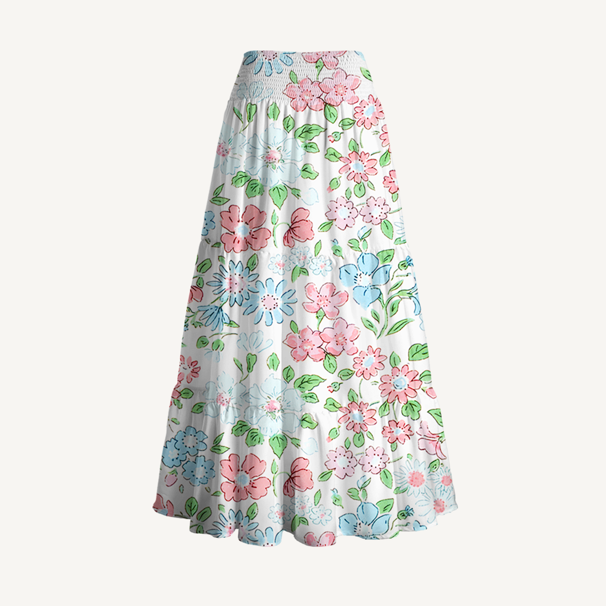 Pastel Cottage Floral Print Convertible Maxi Skirt & Strapless Dress