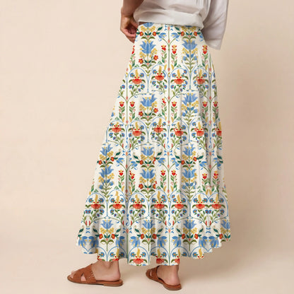 Folk Bloom Print Convertible Maxi Skirt & Strapless Dress