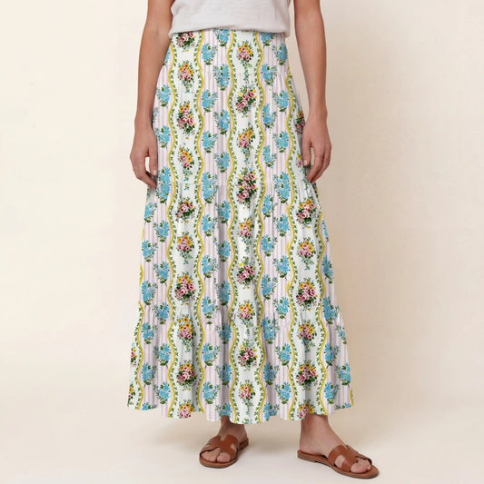 Vintage Bouquet Rose Print Convertible Maxi Skirt & Strapless Dress