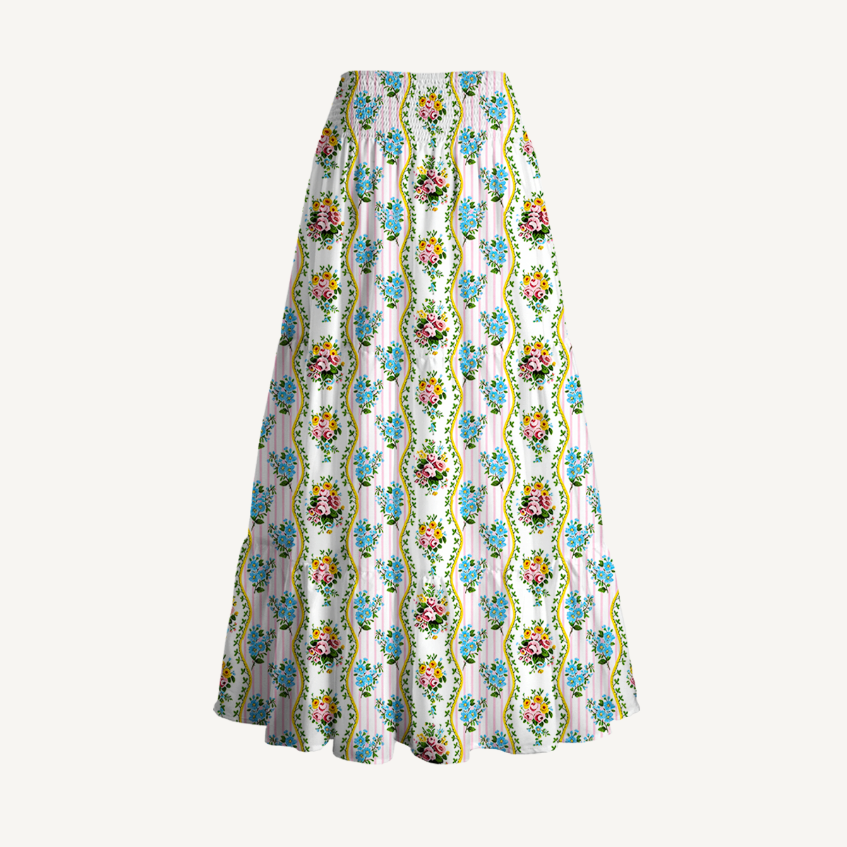 Vintage Bouquet Rose Print Convertible Maxi Skirt & Strapless Dress