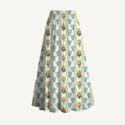 Vintage Bouquet Rose Print Convertible Maxi Skirt & Strapless Dress