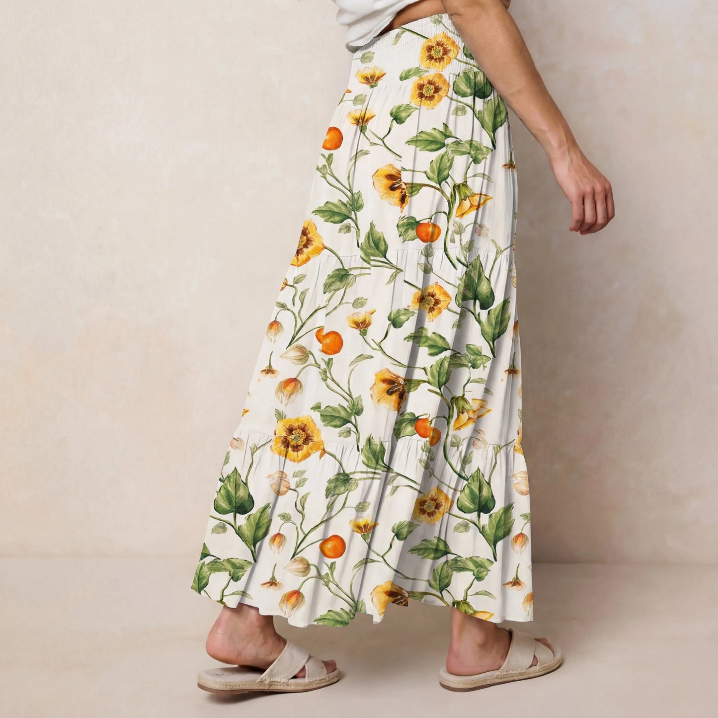 Golden Field Print Convertible Maxi Skirt & Strapless Dress