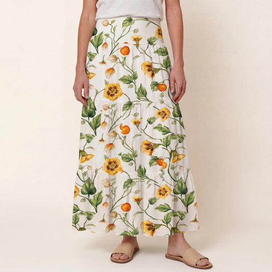 Golden Field Print Convertible Maxi Skirt & Strapless Dress