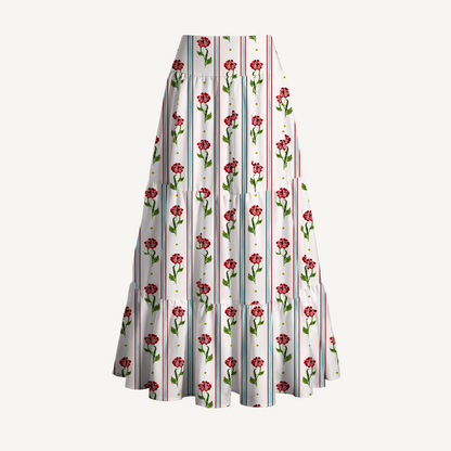 Crimson Dianthus Print Convertible Maxi Skirt & Strapless Dress