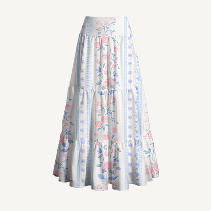 Blue Rose Print Convertible Maxi Skirt & Strapless Dress