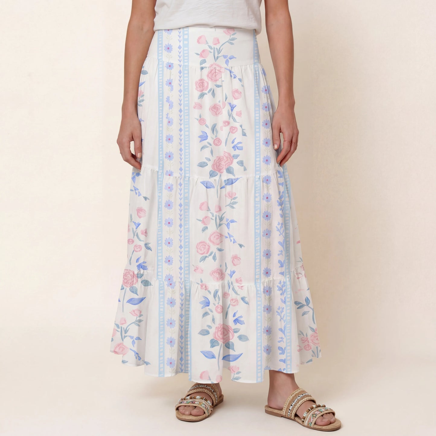 Blue Rose Print Convertible Maxi Skirt & Strapless Dress