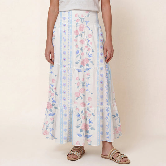 Blue Rose Print Convertible Maxi Skirt & Strapless Dress
