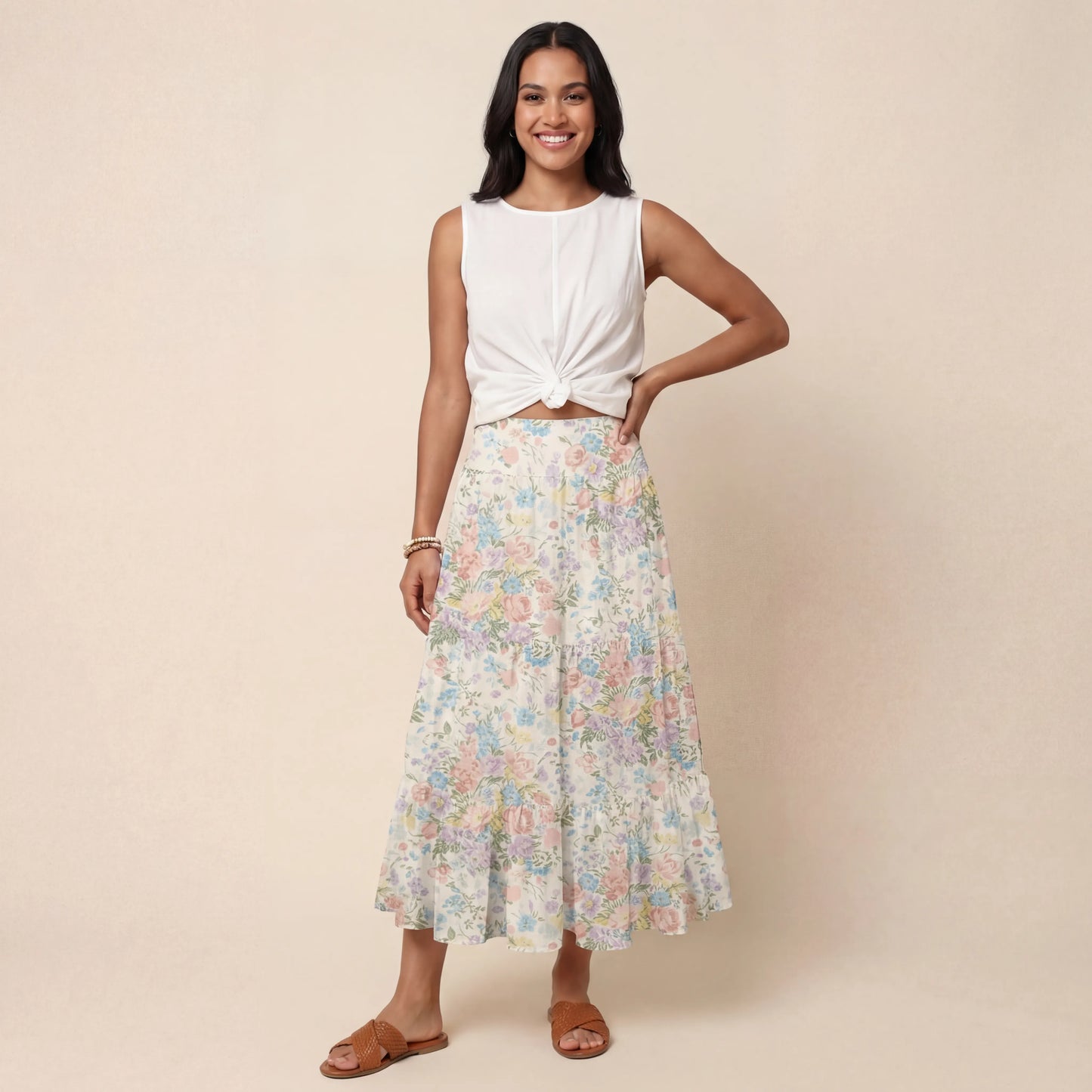 Morning Dew Bouquet Print Convertible Maxi Skirt & Strapless Dress