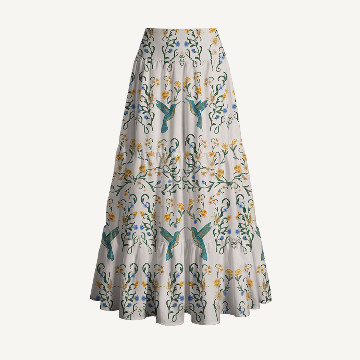 Whispering Hummingbird Print Convertible Maxi Skirt & Strapless Dress