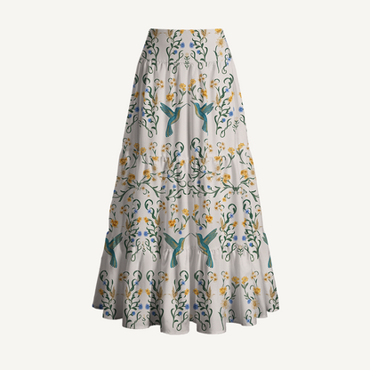 Whispering Hummingbird Print Convertible Maxi Skirt & Strapless Dress