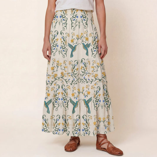 Whispering Hummingbird Print Convertible Maxi Skirt & Strapless Dress