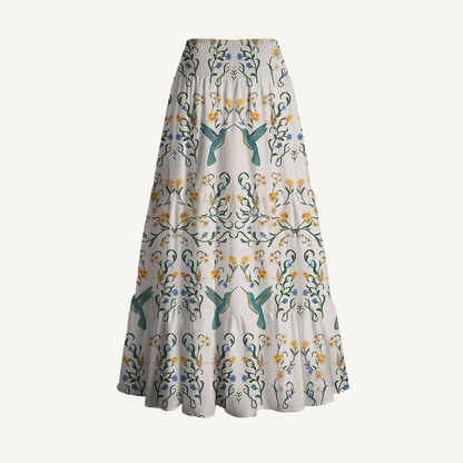 Whispering Hummingbird Print Convertible Maxi Skirt & Strapless Dress
