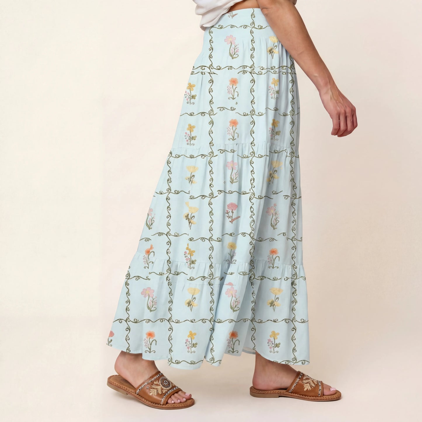 Sunny Garden Tiles Print Convertible Maxi Skirt & Strapless Dress