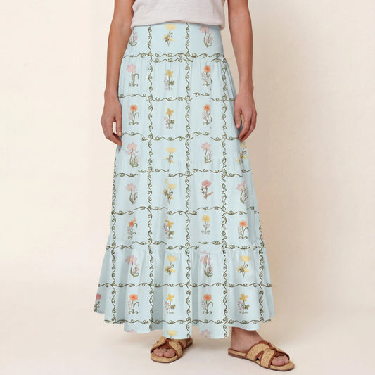 Sunny Garden Tiles Print Convertible Maxi Skirt & Strapless Dress