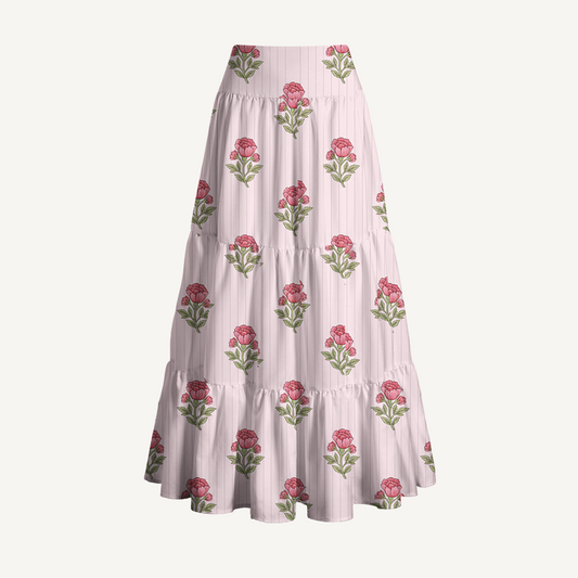 Misty Rose Garden Print Convertible Maxi Skirt & Strapless Dress
