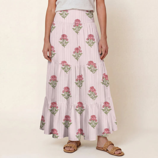 Misty Rose Garden Print Convertible Maxi Skirt & Strapless Dress
