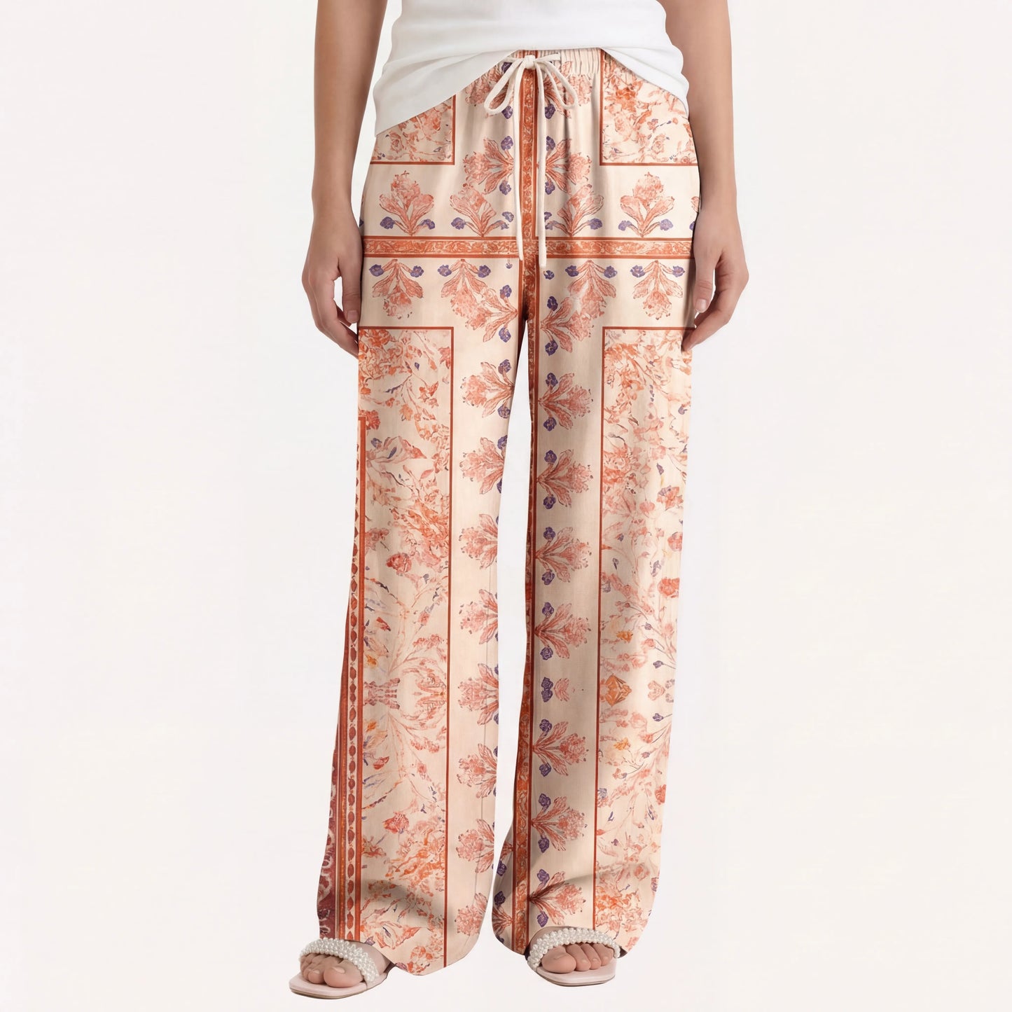 Boho Dahlia Wide Leg Tie Waist Pants With Pockets
