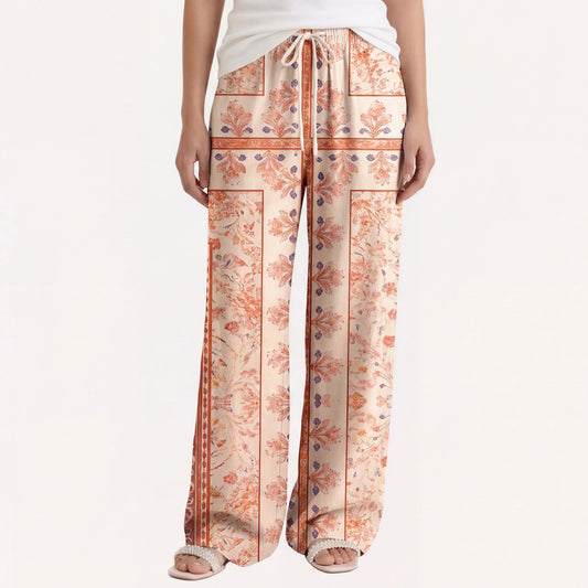 Boho Dahlia Wide Leg Tie Waist Pants With Pockets