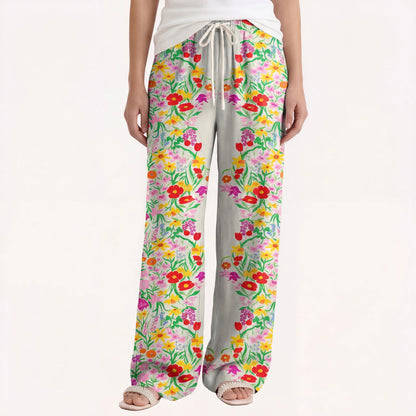 Boho Elegant Garden Wide Leg Tie Waist Pants With Pockets