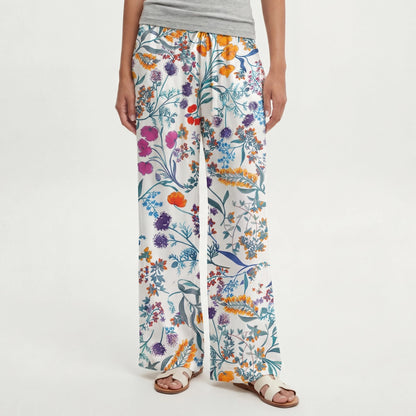 Boho Fiery Meadow Wide Leg Tie Waist Pants With Pockets