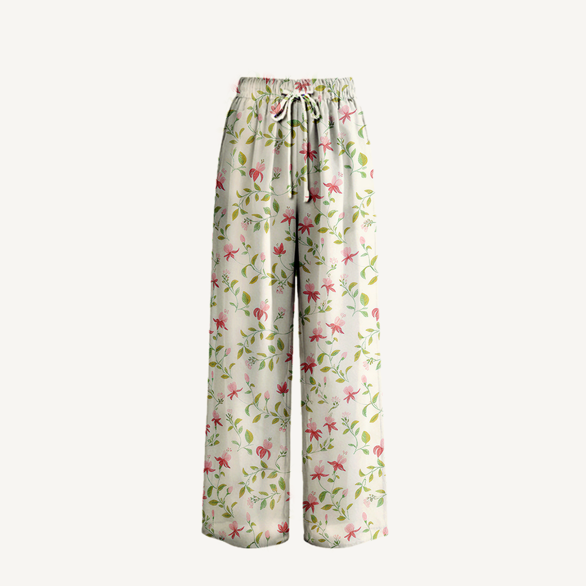 Boho Ruby Vine Wide Leg Tie Waist Pants With Pockets