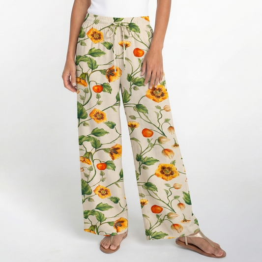 Boho Golden Field Wide Leg Tie Waist Pants With Pockets