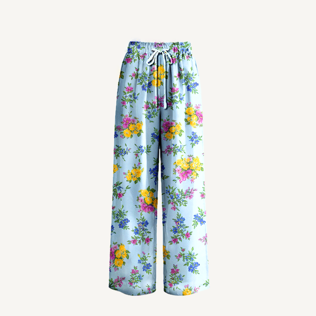 Boho Blue Meadow Wide Leg Tie Waist Pants With Pockets