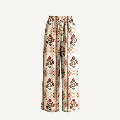 Boho Velvet Carnation Wide Leg Tie Waist Pants With Pockets